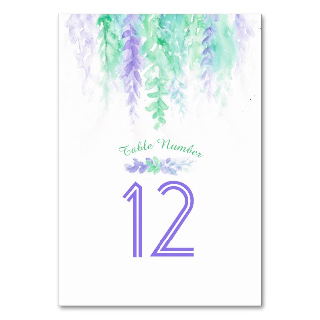 Numéro De Table Fleurs en cascade vert violet numéros d'aquarelle (Par défaut)