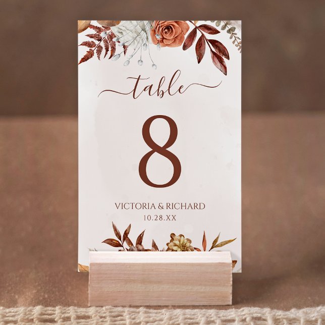 Numéro De Table Fleurs en terre cuite Boho Mariage de automne Numé (Créateur téléchargé)