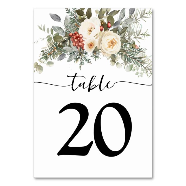 Numéro De Table Fleurs et feuillage blancs pour mariage hivernal (Par défaut)