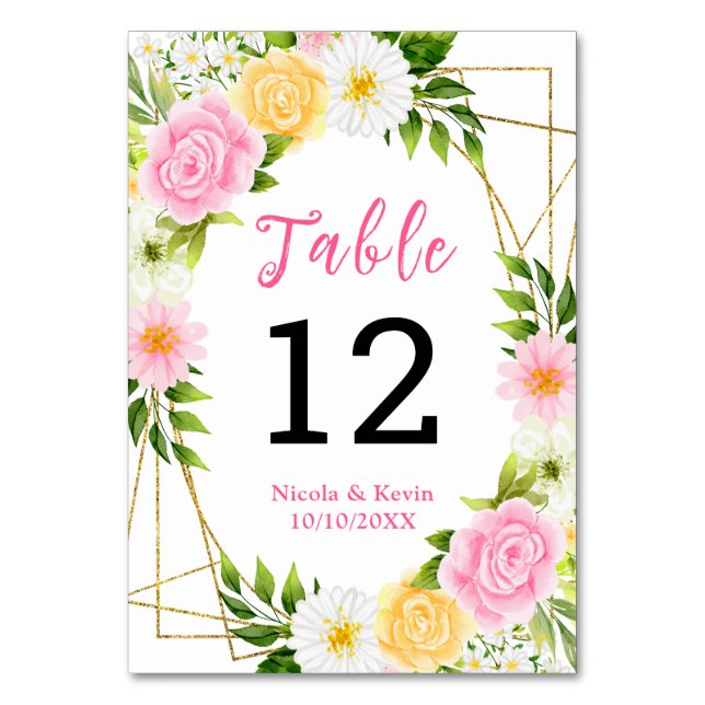 Numéro De Table Fleurs et feuillage roses et jaunes d'été (Par défaut)