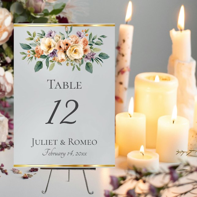 Numéro De Table Fleurs et ruban de couleur crème - Argent (Créateur téléchargé)