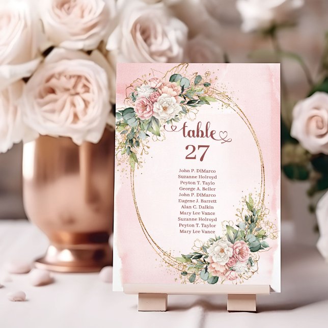 Numéro de table Fleurs Eucalyptus Or Rose Boho (Boho Rose Gold Flowers Eucalyptus Table Number)