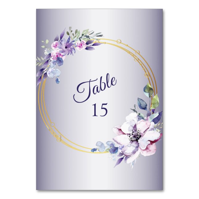 Numéro De Table Fleurs géométriques roses aquarelles violettes dor (Par défaut)