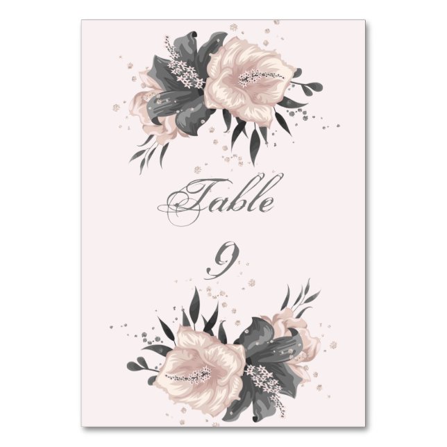 Numéro De Table fleurs grises roses exotiques poussiéreuses avec p (Par défaut)