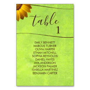 Numéro De Table Fleurs jaunes sur Mariage vert Abstrait