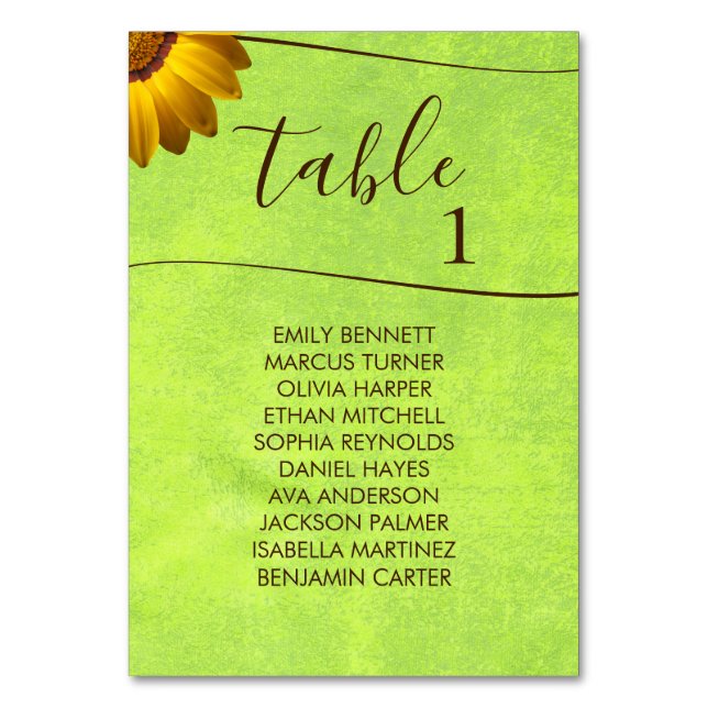 Numéro De Table Fleurs jaunes sur Mariage vert Abstrait (Par défaut)