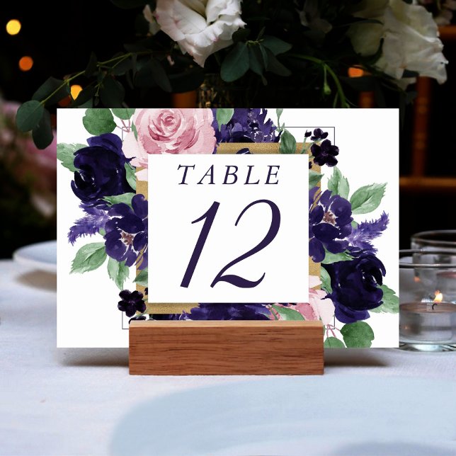 Numéro De Table Fleurs luxuriantes | Couronne Carré de rose violet (Créateur téléchargé)