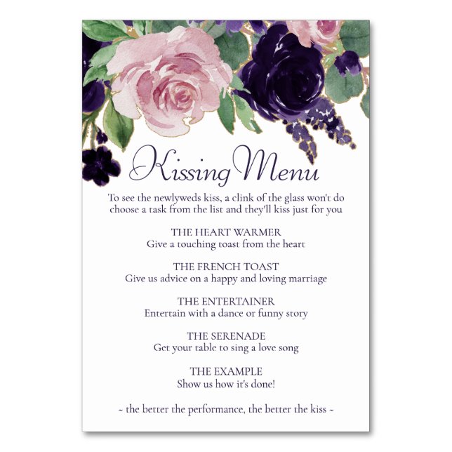Numéro De Table Fleurs luxuriantes | Menu de baiser Roses violette (Par défaut)