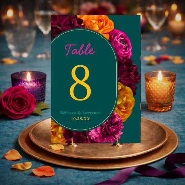 Numéro De Table Fleurs modernes rose vert jaune (Créateur téléchargé)