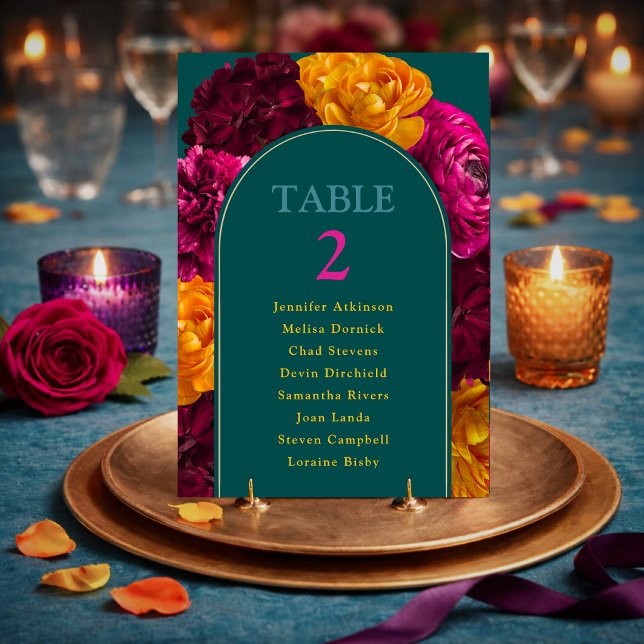 Numéro De Table Fleurs modernes rose vert jaune (Créateur téléchargé)