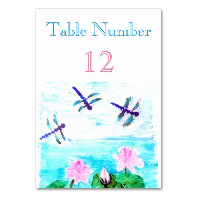 Numéro De Table Fleurs nénuphars peignant libellule (Par défaut)