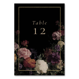 Numéro De Table Fleurs noires élégantes Mariage noir