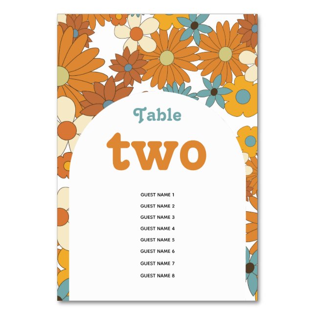 Numéro De Table Fleurs rétro colorées 60's 70's Mariage (Par défaut)