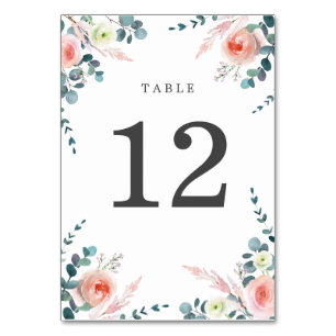 Numéro De Table Fleurs romantiques Blush rose et blanc Floral