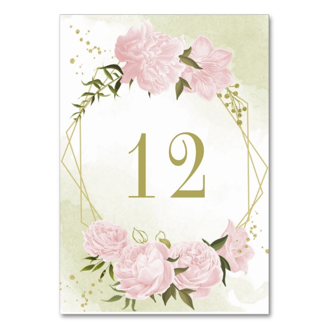 Numéro De Table Fleurs romantiques roses verdure or géométrique (Par défaut)