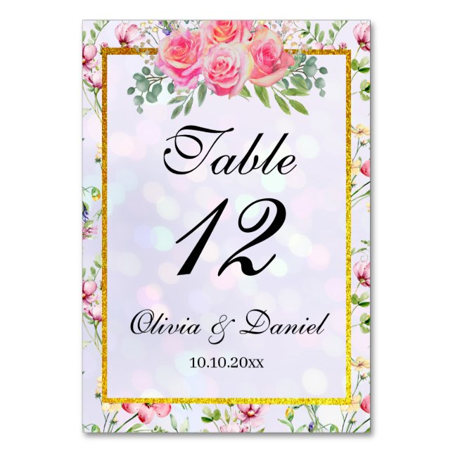 Numéro De Table Fleurs Roses Blush Élégantes Aquarelle Table de Ma (Par défaut)