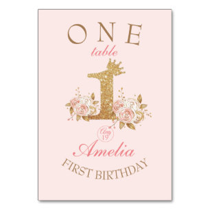 Numéro De Table Fleurs roses d'or Princesse 1er anniversaire