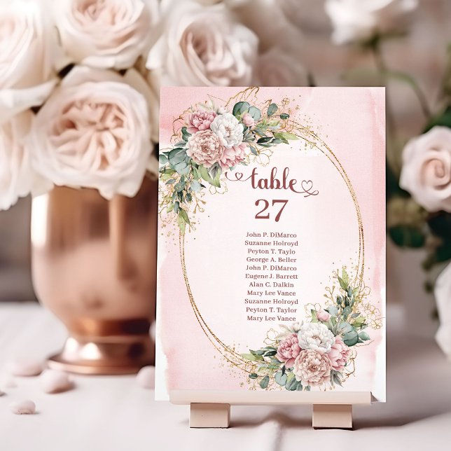 Numéro De Table Fleurs roses pâles de verdure Table Sig pailleté o (Blush Pink Flowers Greenery Gold Glitter Table Numbers)