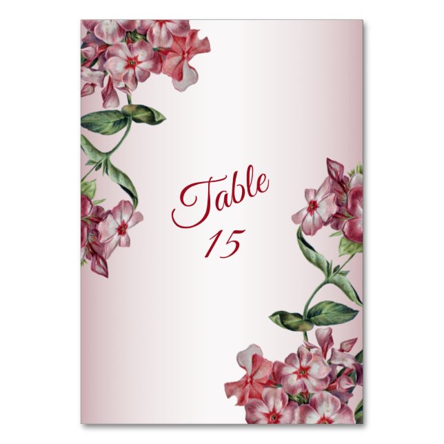 Numéro De Table Fleurs roses rouges feuilles vertes mariage modern (Par défaut)