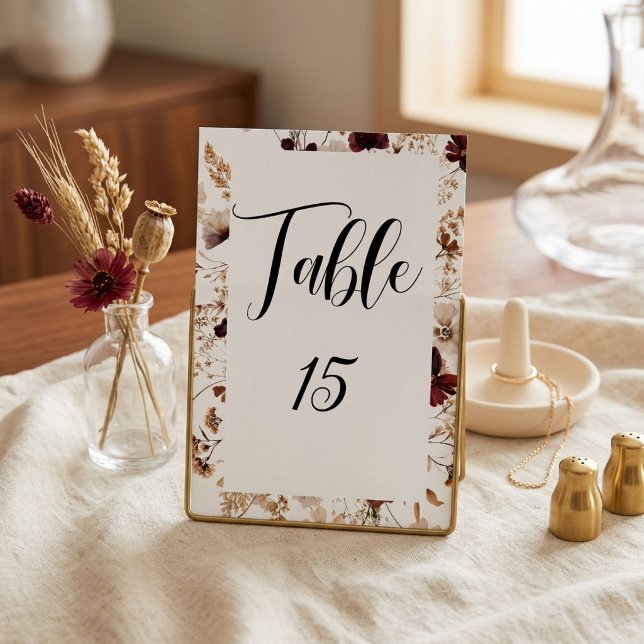 Numéro De Table Fleurs Sauvages d'Automne Mariage Floral  (Créateur téléchargé)