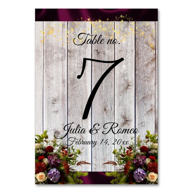 Numéro De Table Fleurs sauvages, ruban et lumières - violet (Par défaut)