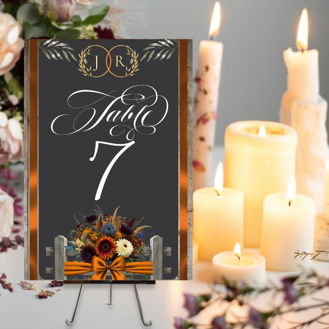 Numéro De Table Fleurs sauvages, ruban et monogramme - cuivre (Créateur téléchargé)