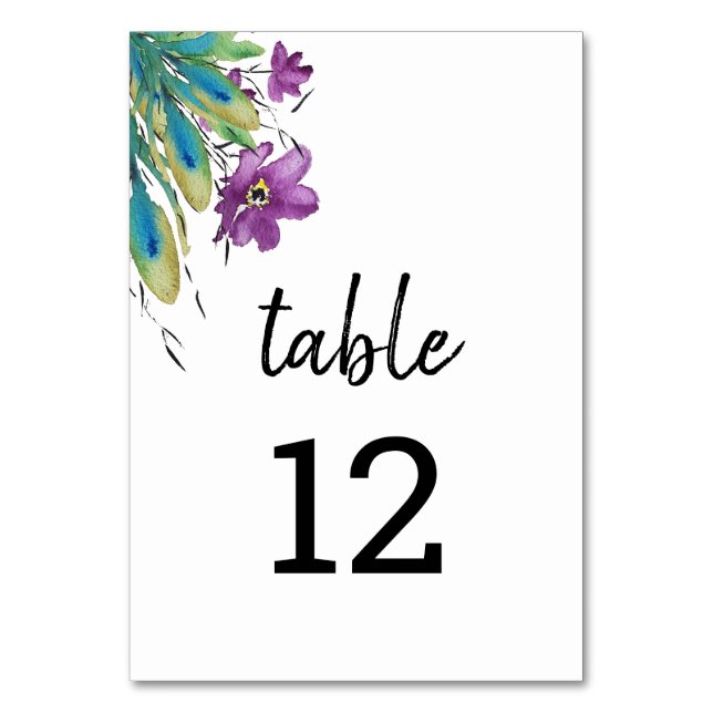 Numéro De Table Fleurs sauvages turquoise violet Art aquarelle (Par défaut)