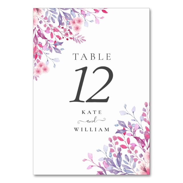 Numéro De Table Fleurs sauvages violettes de campagne Floral (Dos)