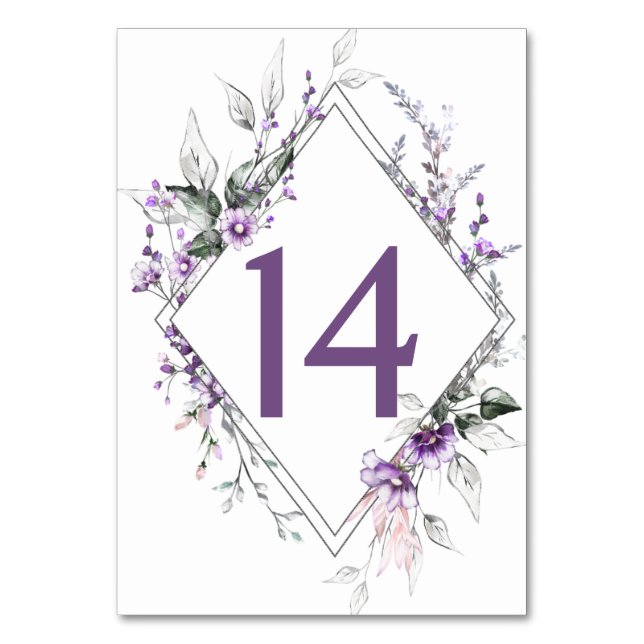 Numéro De Table Fleurs sauvages violettes Verdure Floral Mariage | (Par défaut)