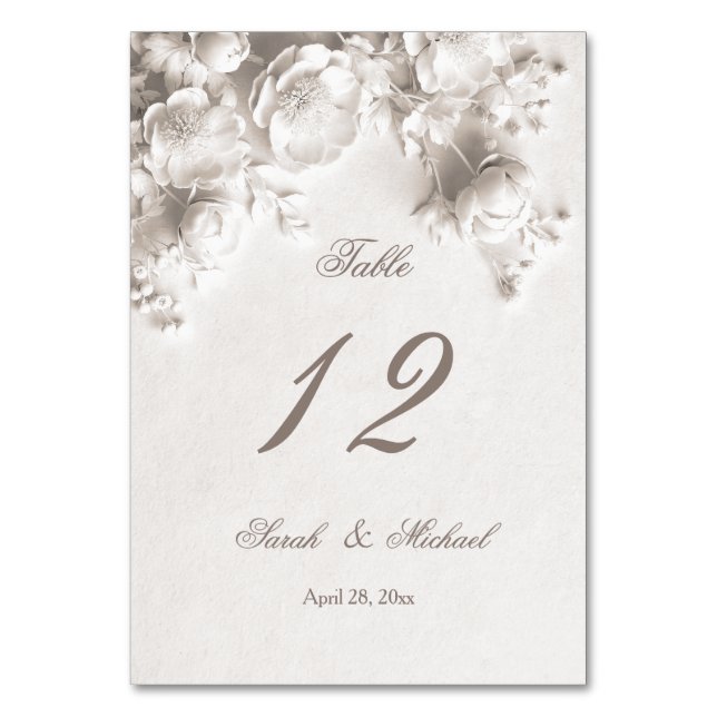 Numéro De Table Fleurs sculptées blanches Mariage   (Par défaut)