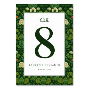 Numéro De Table Fleurs Vertes Élégantes
