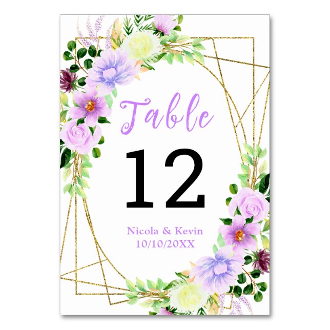 Numéro De Table Fleurs violettes de printemps avec feuillage (Par défaut)