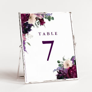 Numéro De Table Fleurs violettes luxuriantes   Mariage romantique