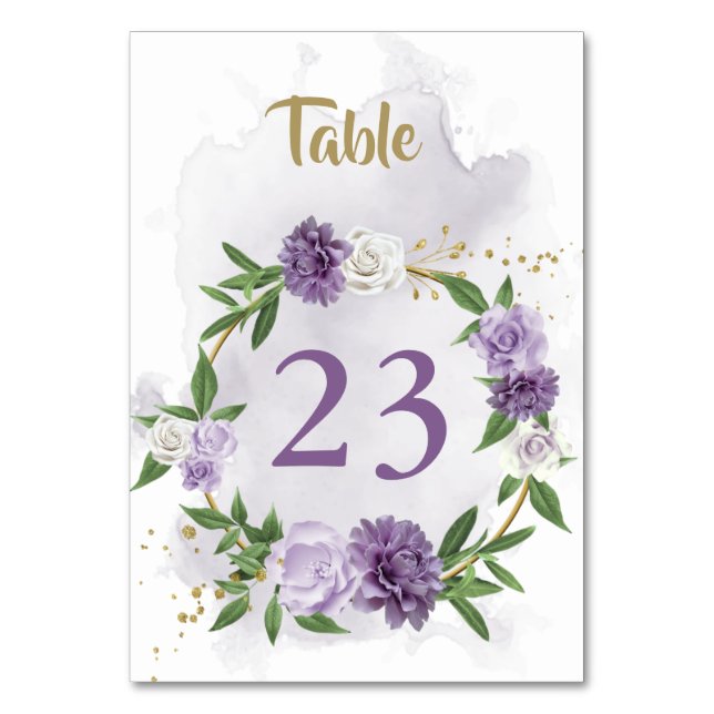 Numéro De Table fleurs violettes verdure couronne (Par défaut)