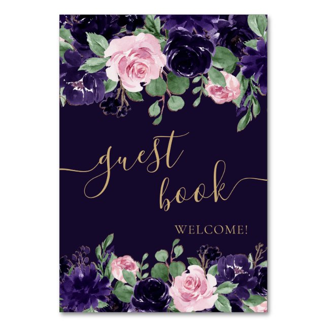 Numéro De Table Floraison | Livre d'or floral pourpre et rose (Par défaut)