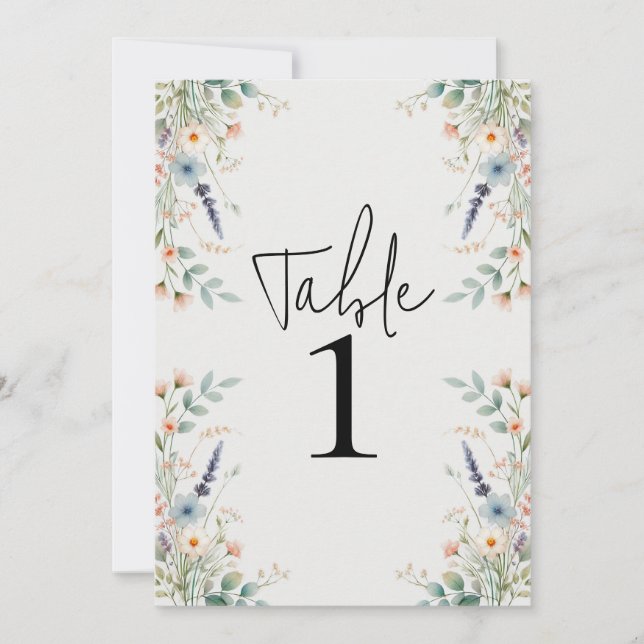 Numéro de table Floral Aquarelle Fleurs sauvages P (Devant)
