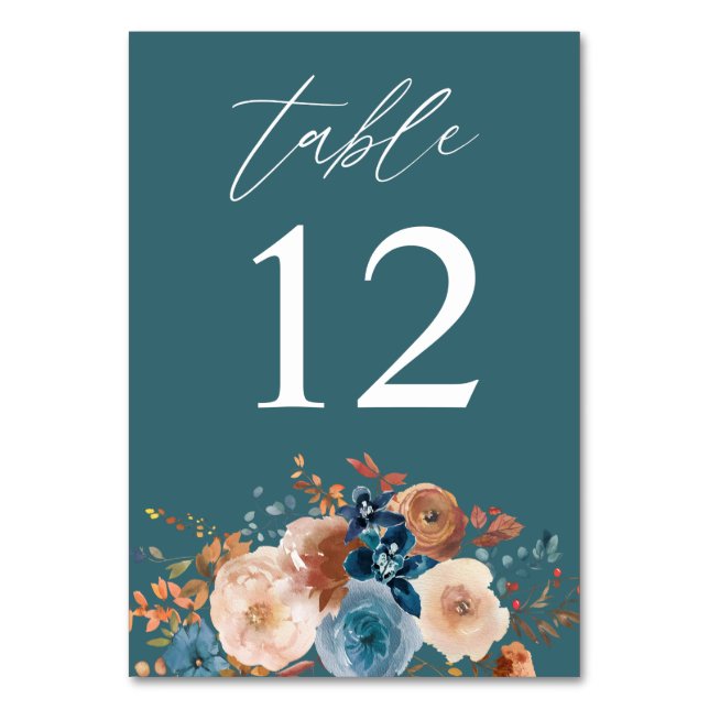 Numéro de table floral beige et bleu poussiéreux - (Par défaut)