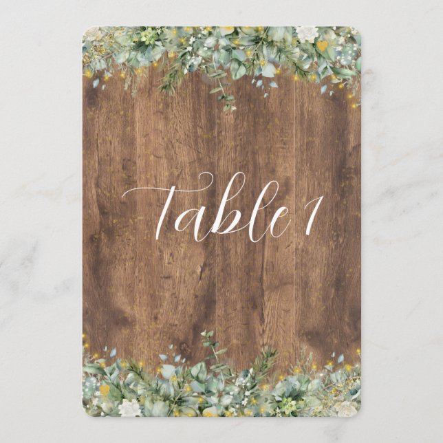 Numéro de table floral blanc et eucalyptus or rust (Devant)