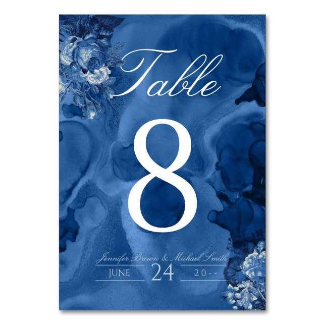 Numéro De Table Floral bleu Aquarelle Ombre Roses de la Marine (Par défaut)