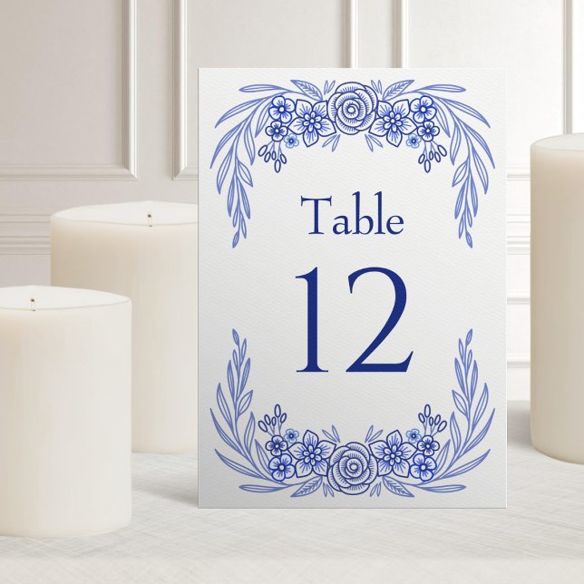Numéro De Table Floral bleu Mariage français (Créateur téléchargé)