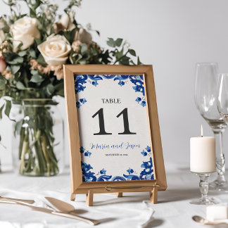 Numéro De Table Floral bleu mexicain Élégant Mariage Fiesta