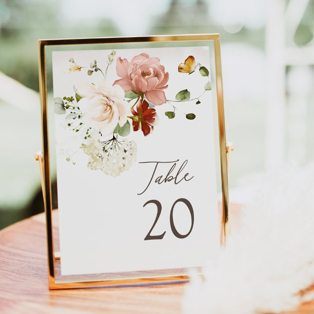 Numéro de table floral bohème à l'aquarelle élégan (Créateur téléchargé)
