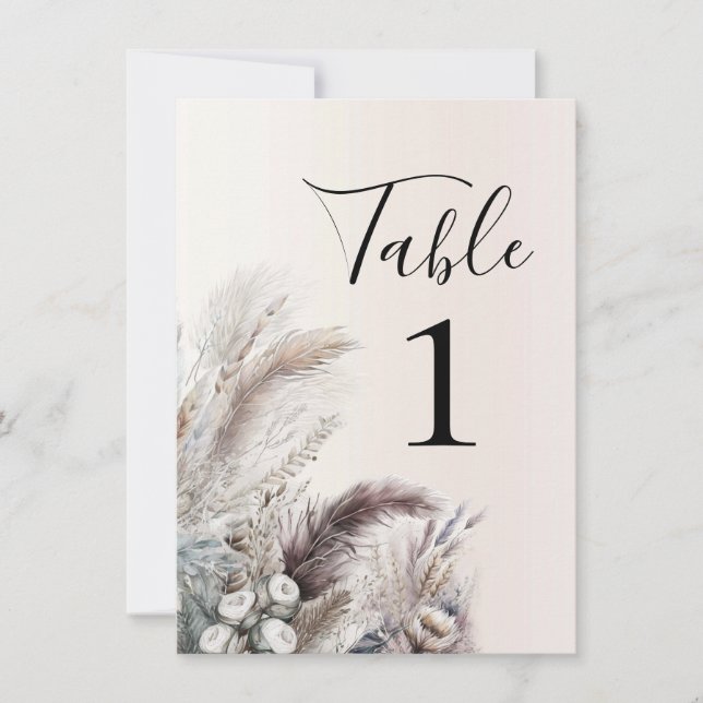 Numéro de table floral bohème terrien à plumes (Devant)