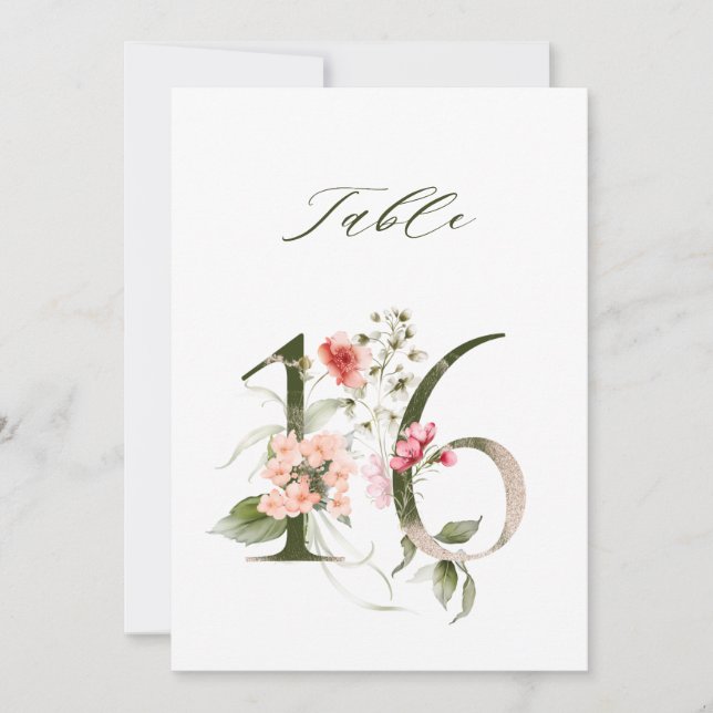 Numéro de table floral botanique 5x7 numéro 16 (Devant)