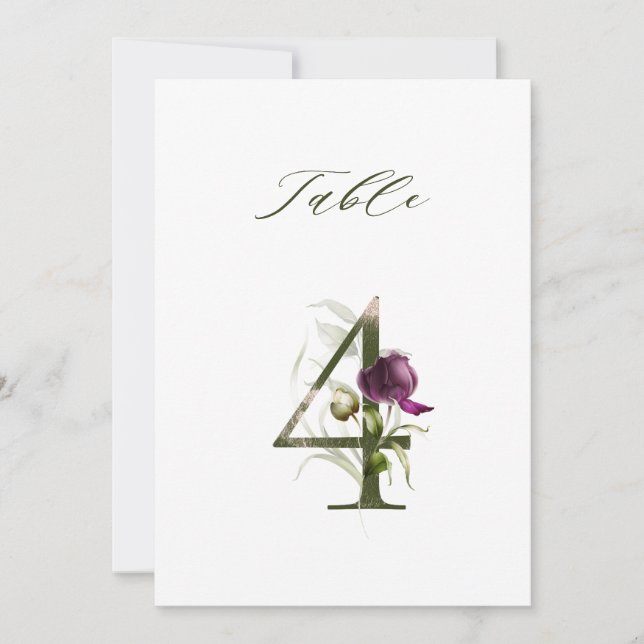 Numéro de table floral botanique 5x7 Numéro 4 (Devant)