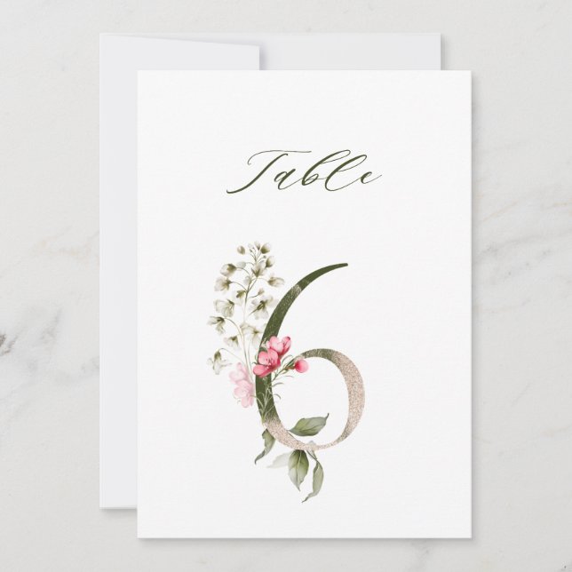 Numéro de table floral botanique 5x7 Numéro 6 (Devant)