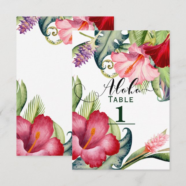 Numéro de table floral botanique tropical aloha (Devant / Derrière)