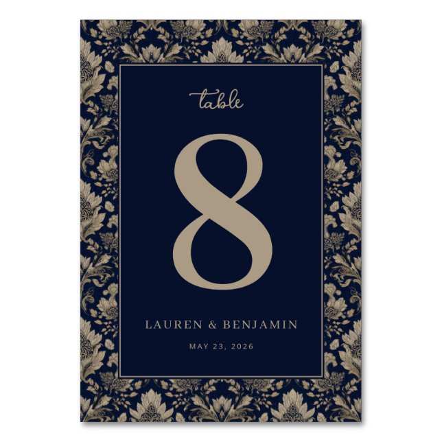 Numéro de table floral élégant marine (Par défaut)