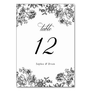 Numéro De Table Floral Elegant Vintage noir Mariage blanc