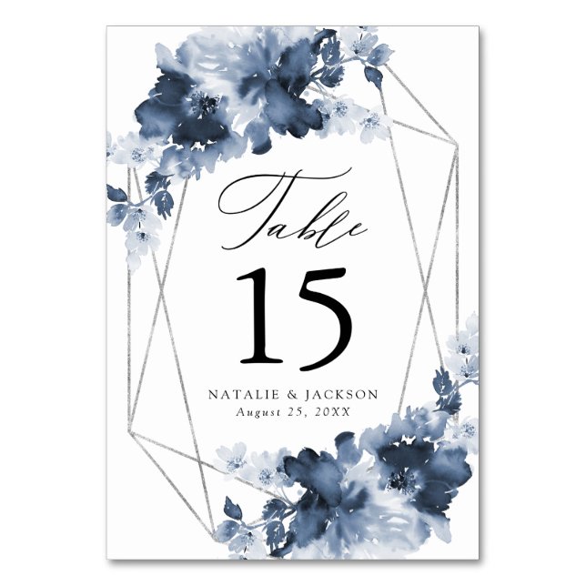 Numéro De Table Floral Indigo Abstrait | Mariage personnalisé (Par défaut)